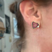 Blue/Pink Tourmaline Slice Earrings with Silver Spinel
